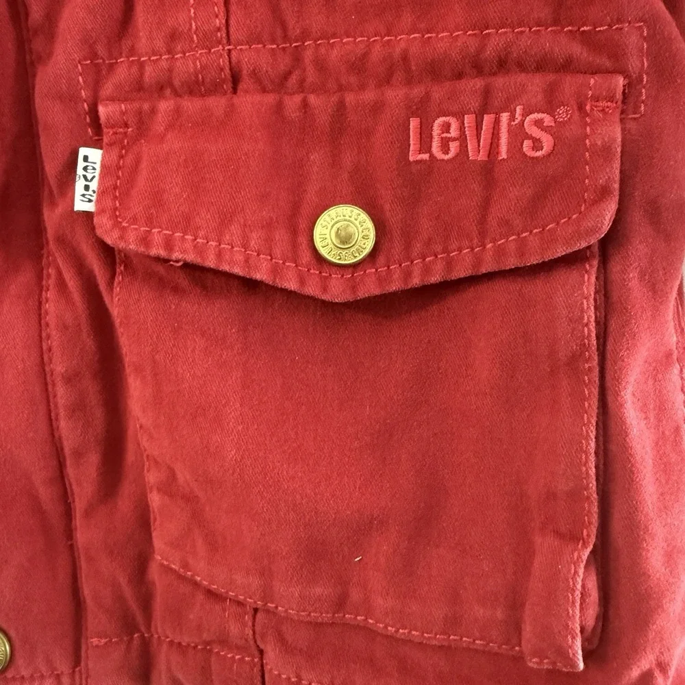 Vintage 90s Levi's Girls' Size‎ 6 (5-6 YRS) Red Coat Jacket Hood Full Zip Chore